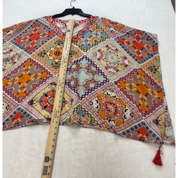 Johnny Was Jade Veronica Silk Print Tunic Top Womens L Multicolor Tassels - Picture 10 of 10